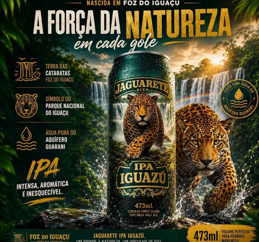 Peça da campanha Jaguarete: a força da natureza em cada gole.