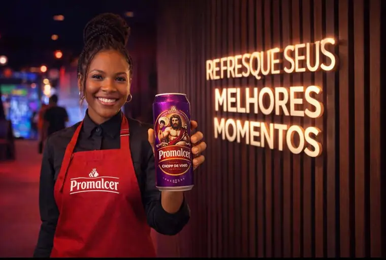 Atendente do Castelo Alemão apresentando a lata Promalcer.